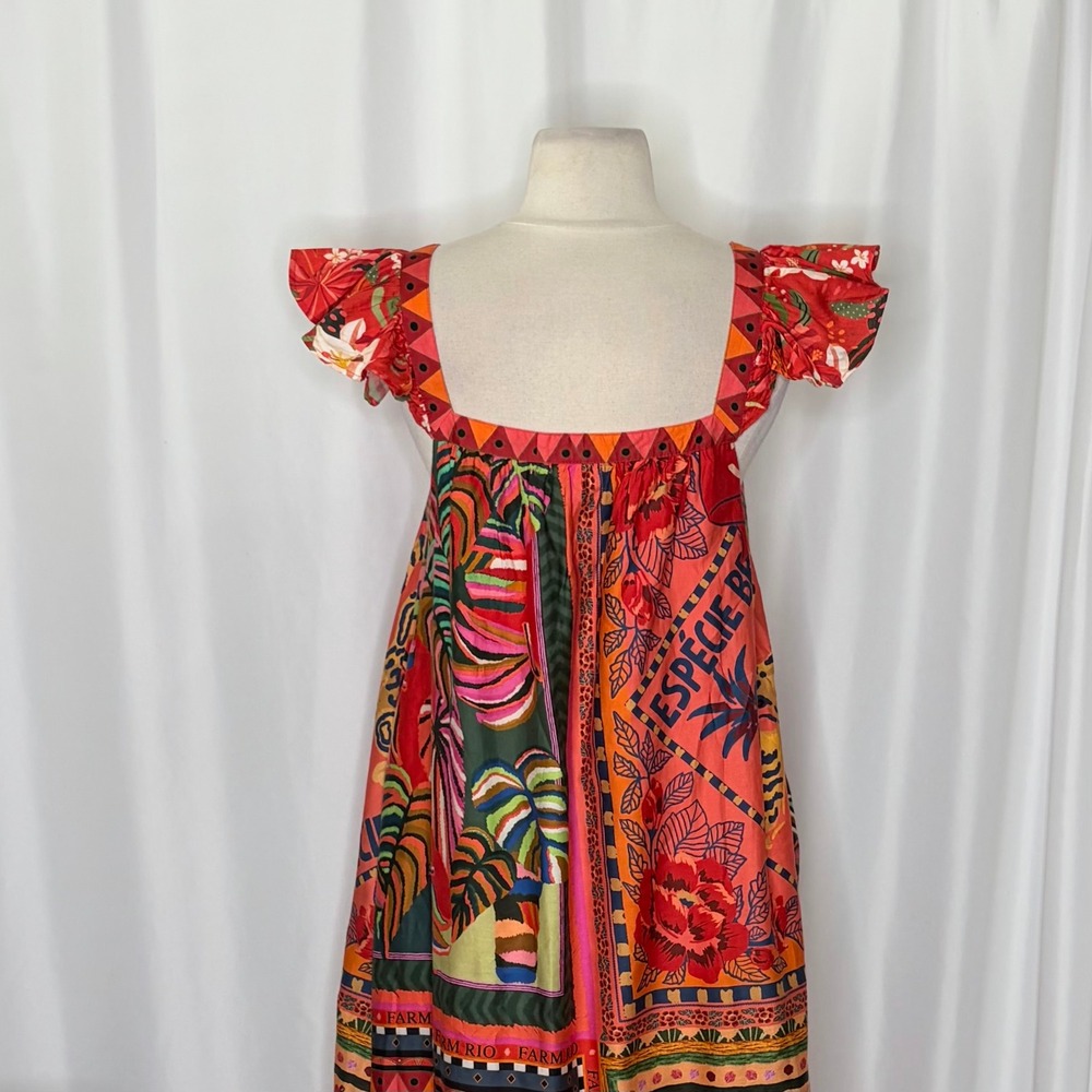 Anthropologie FARM RIO Mosaic Midi Dress Cotton Pockets Colorful Tropical Medium - Picture 11 of 15